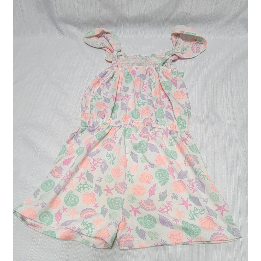 Seashell Starfish Print Romper Pastel Pink Green Purple Girls 6X Little Lass - Picture 2 of 9